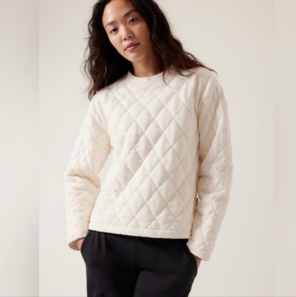 Athleta Cream Quilted Crewneck Pullover M - Picture 8 of 10